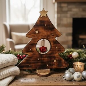 Wooden Christmas Tree Decoration with Star Accents